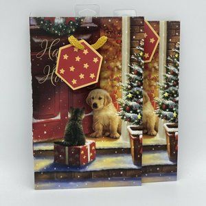 Lot of 2 Kohl's GIFT BAGS Christmas Winter Puppy Kitten Gift Small 8" x 5" x 3"